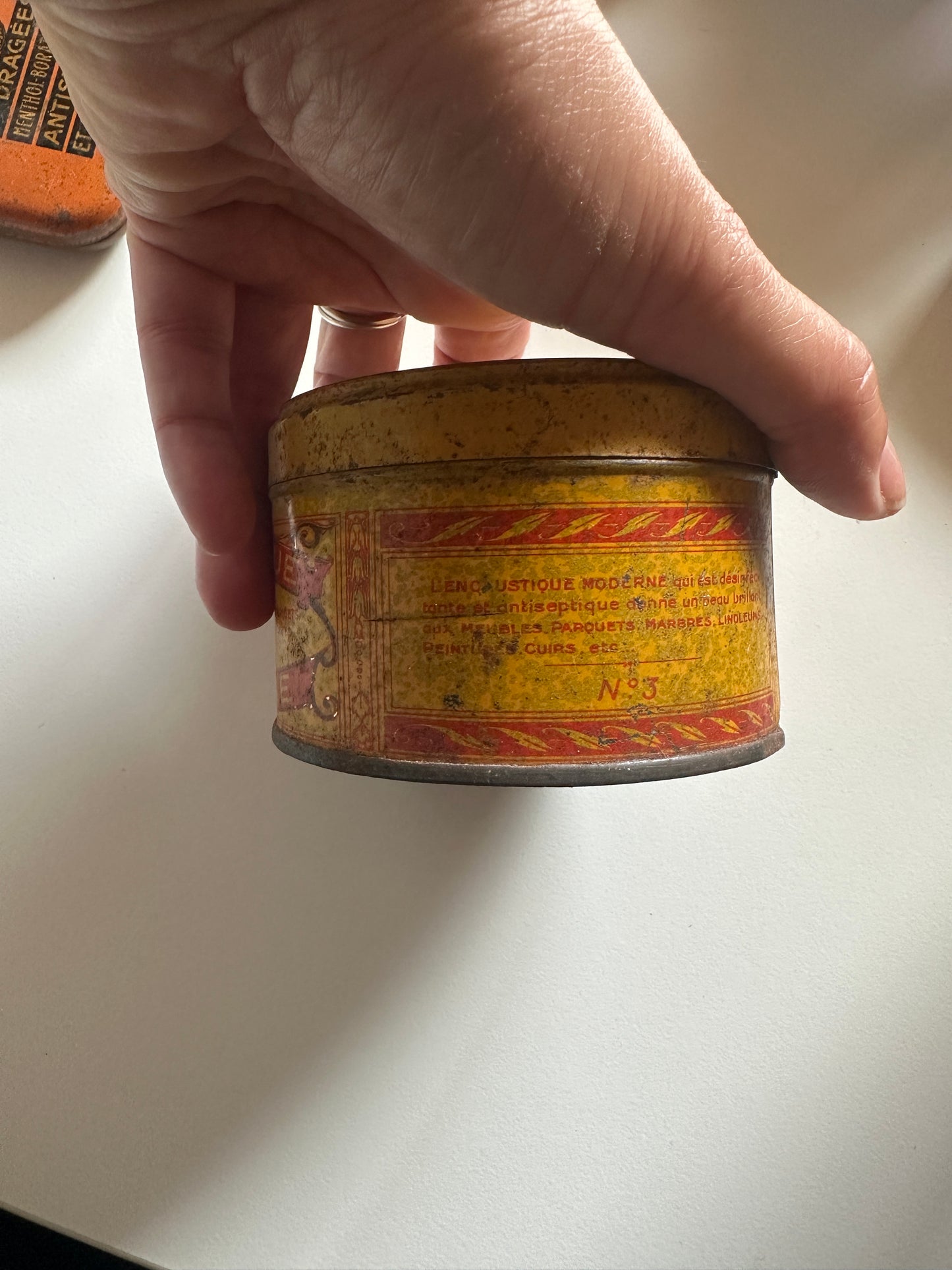 Vintage French Encaustique Moderne Tin